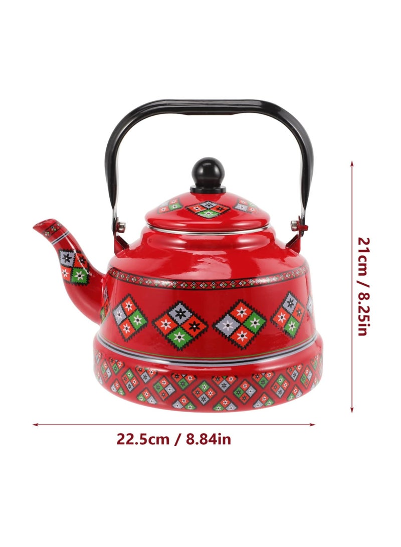Vintage Enamel Teapot Stainless Steel Tea Kettle Camping Coffee Kettle Floral Hot Water Boiler Pot for Home Kitchen Red 2.5L - Image 2